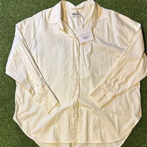 NWT Becasa “Easygoing” Women’s Cream Casual Button Down Shirt Oversized Fit